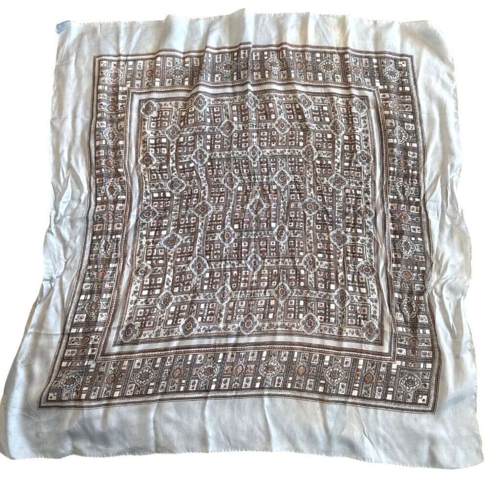 Cravenette Square Silk Fashion Scarf Gray Geometric Pattern